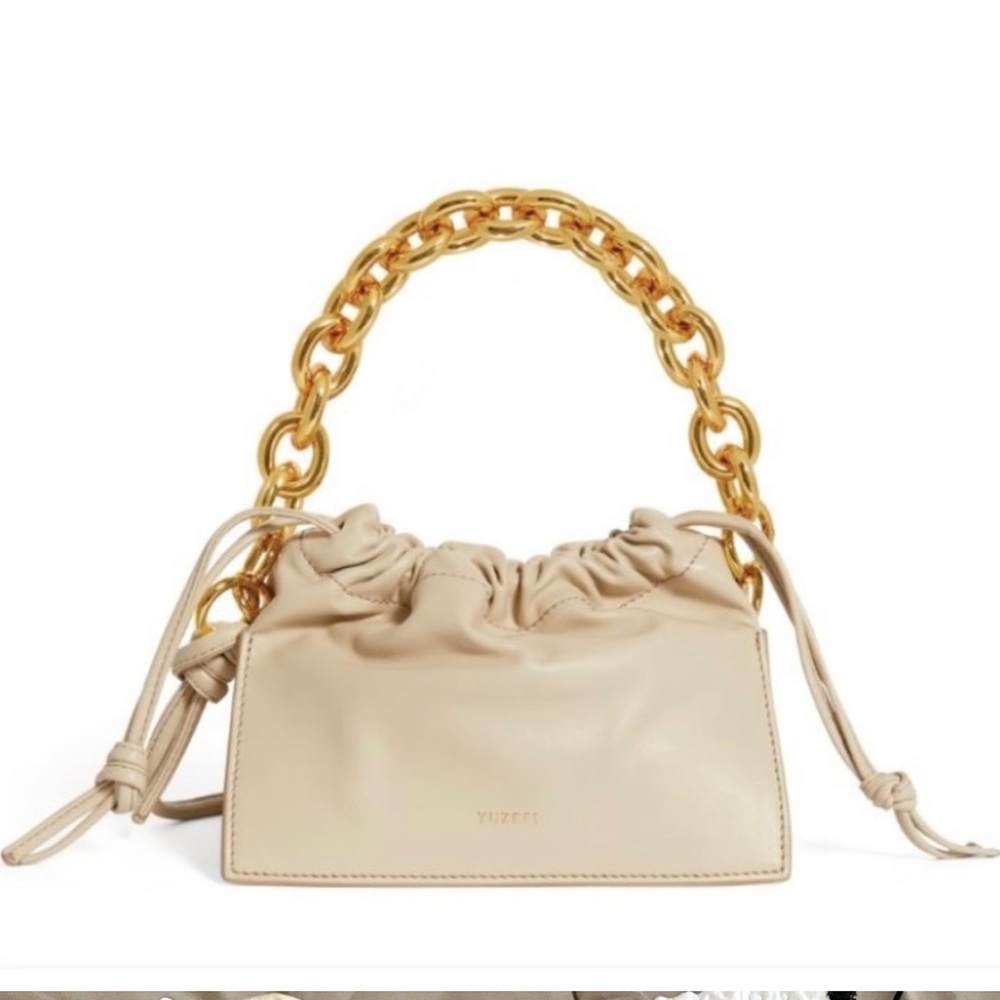 Yuzefi oatmeal large BOM leather bag with two handles leather & gold chain NWT